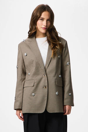 geruit oversized blazer bruin met pailletten