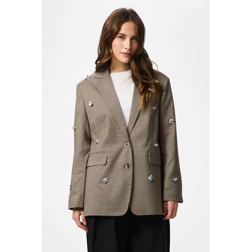 PIECES geruit oversized blazer bruin met pailletten afbeelding