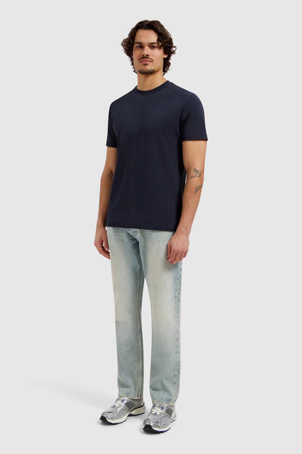 Donkerblauwe heren Pure Path regular T-shirt van katoen met backprint, korte mouwen en ronde hals