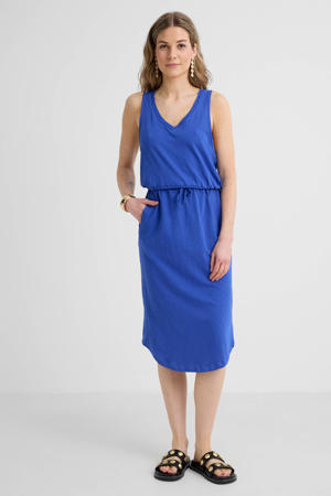 midi jurk met V-hals felblauw