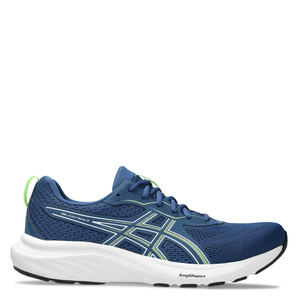 Blauw en groene heren ASICS Gel-Contend 9 hardloopschoenen van mesh-pu/voering: mesh/voetbed: eva met veters