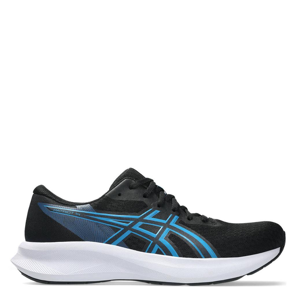 Zwart en blauwe heren ASICS Patriot 14 hardloopschoenen van mesh/voering: mesh/voetbed: eva met veters