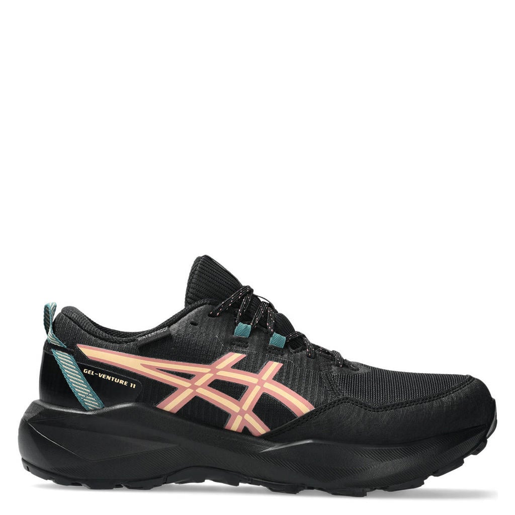 Zwart en oranje dames ASICS GEL-Venture 11 Waterproof hardloopschoenen van mesh-pu/voering: mesh/voetbed: eva met veters