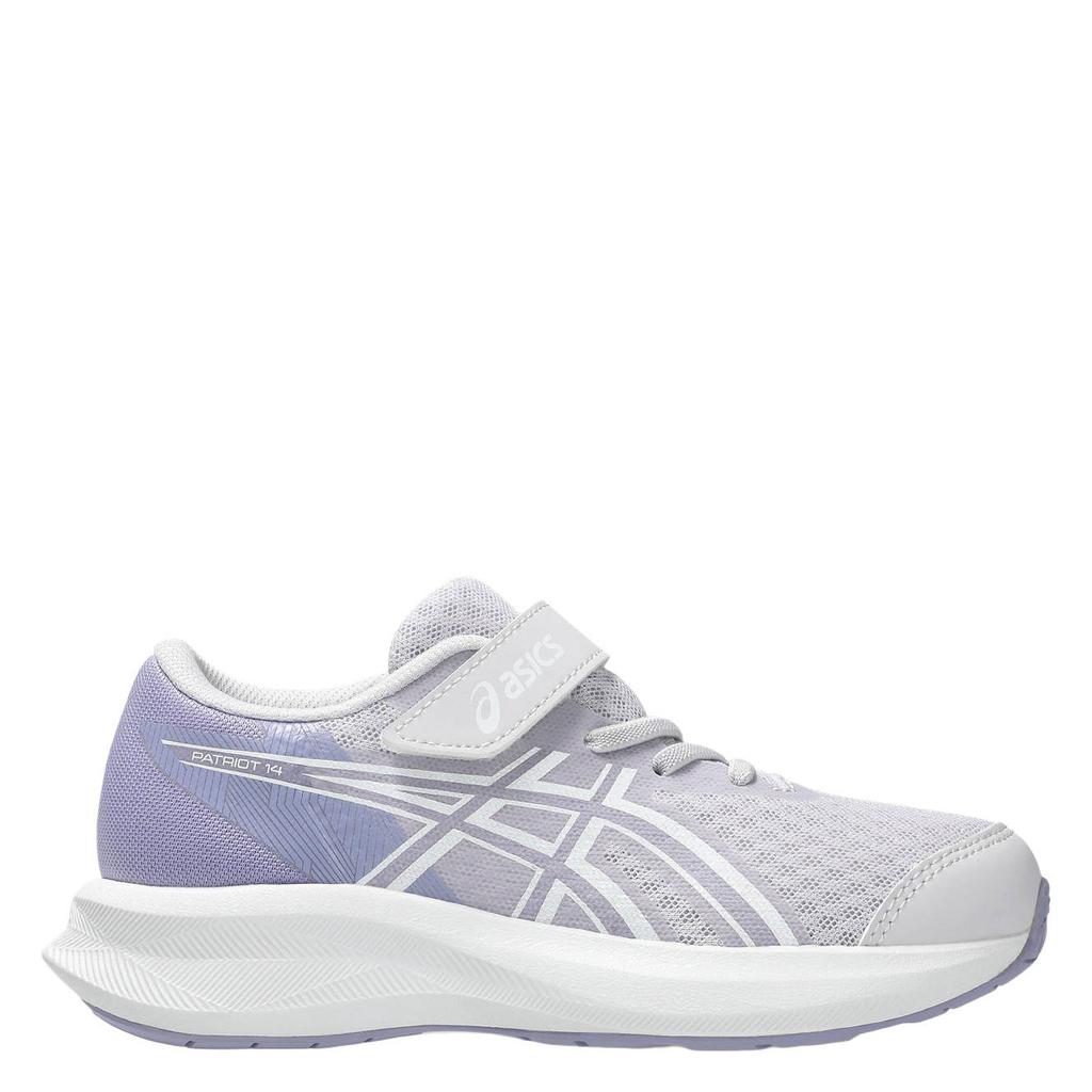 Lila en witte jongens en meisjes ASICS Patriot 14 hardloopschoenen van mesh-pu/voering: mesh/voetbed: eva met elastische veter- met klittenbandsluiting