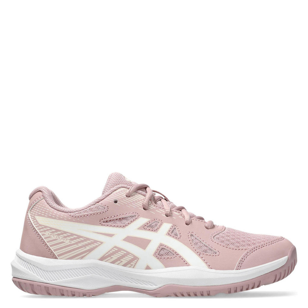 Lichtroze en witte jongens en meisjes ASICS Upcourt 6 zaalsportschoenen van mesh-pu/voering: mesh/voetbed: eva met veters
