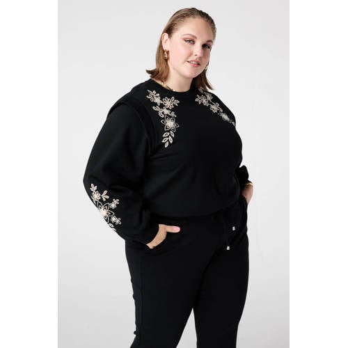 MS Mode sweater zwart broderie afbeelding