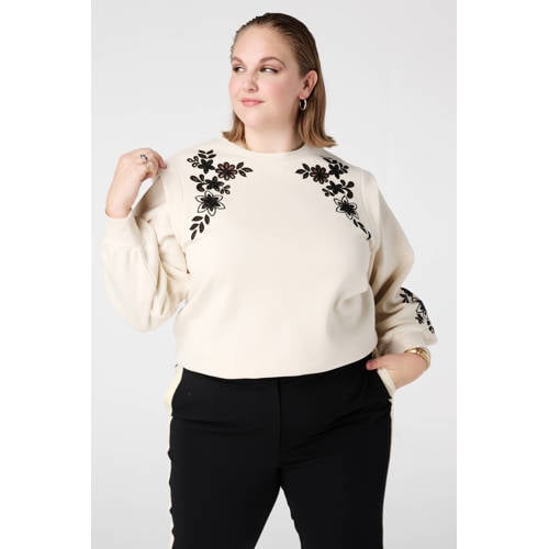 MS Mode sweater ecru broderie afbeelding