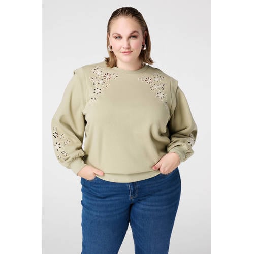 MS Mode sweater lichtgroen broderie afbeelding