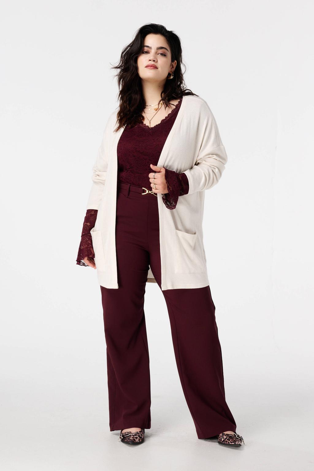 Ecru dames MS Mode lang vest van viscose met effen en lange mouwen
