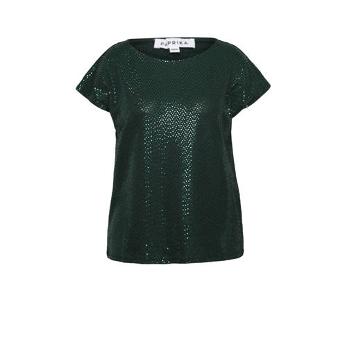 Paprika glitter top donkergroen met glitter afbeelding