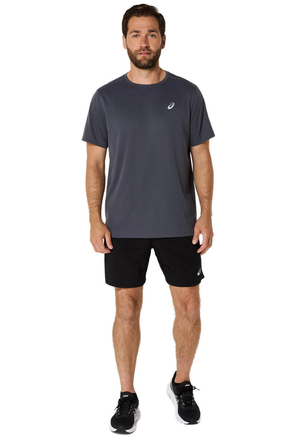 Grijze heren hardloopshirt Core van polyester met korte mouwen en ronde hals