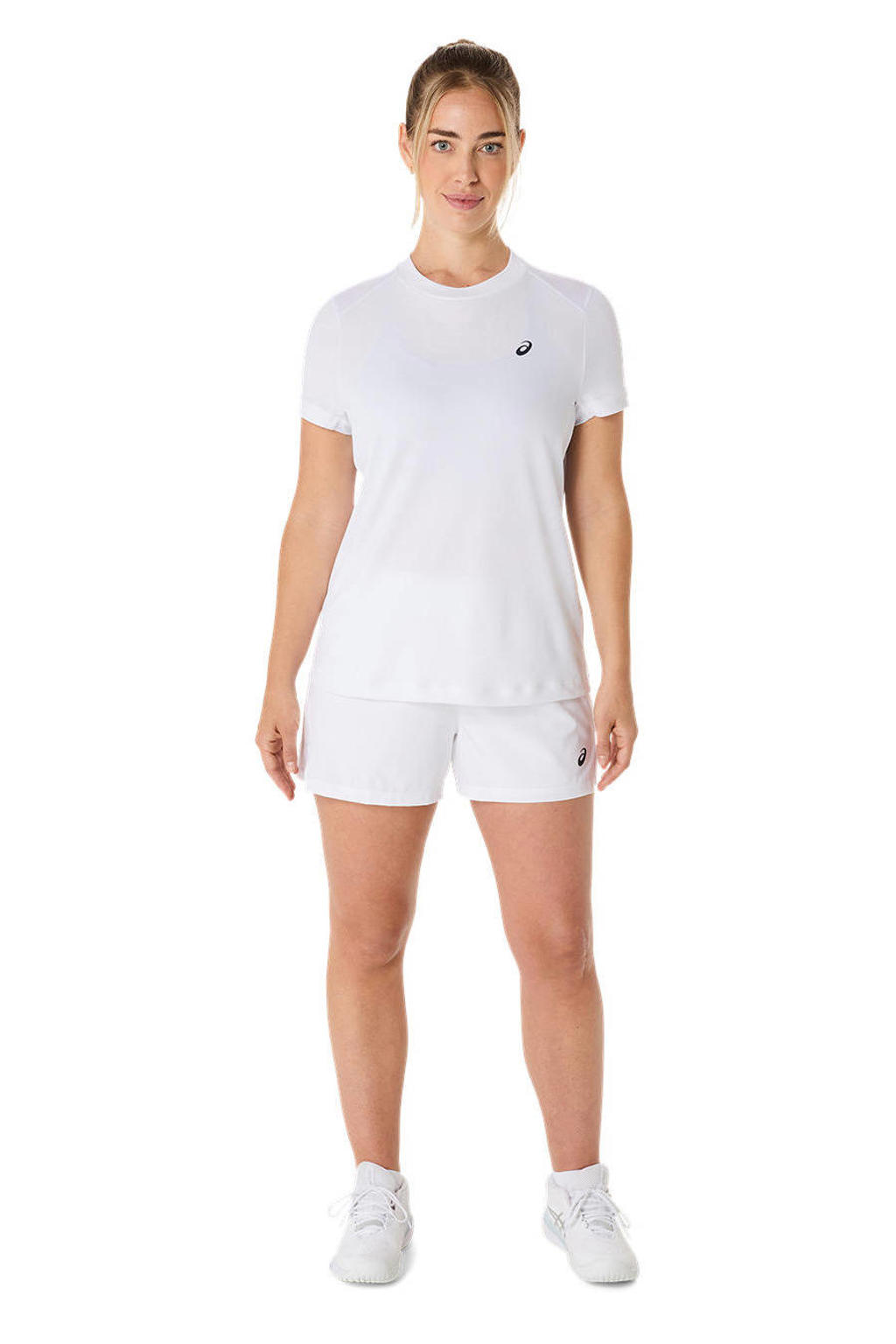 Witte dames ASICS sportshirt Court van polyester met korte mouwen en ronde hals