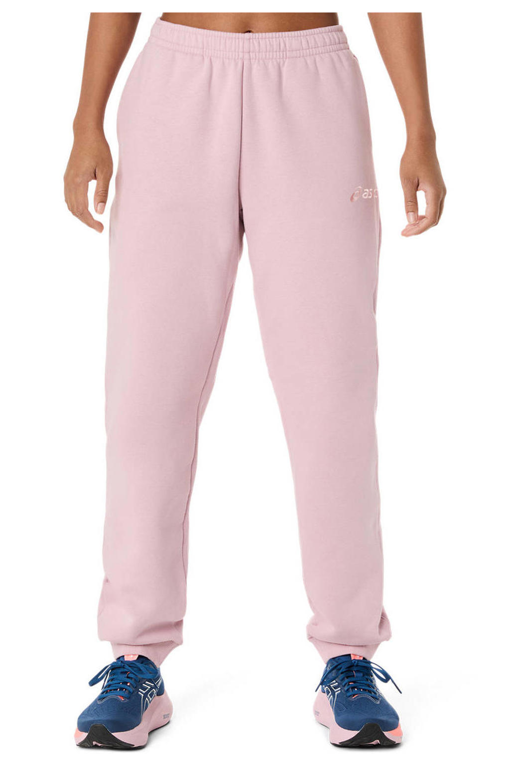 Lichtroze dames ASICS joggingbroek van fleece met regular waist, elastische tailleband met koord en effen