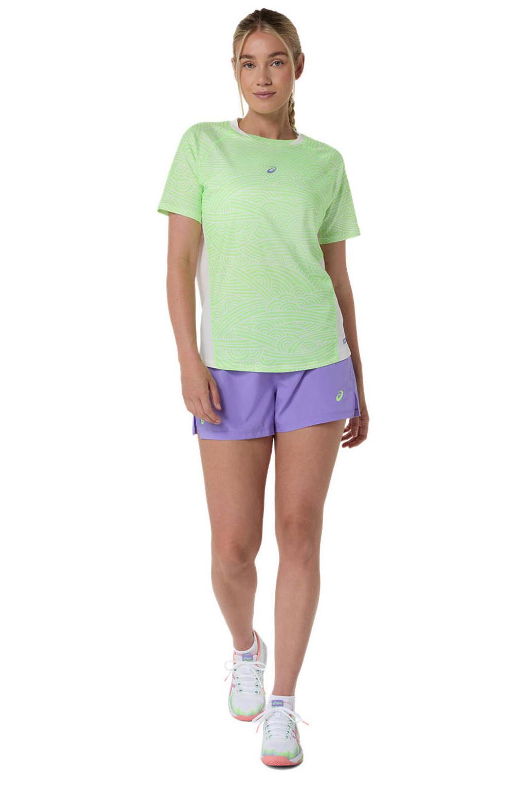 Paarse dames ASICS sportshort van polyester met regular waist, elastische tailleband met koord en effen