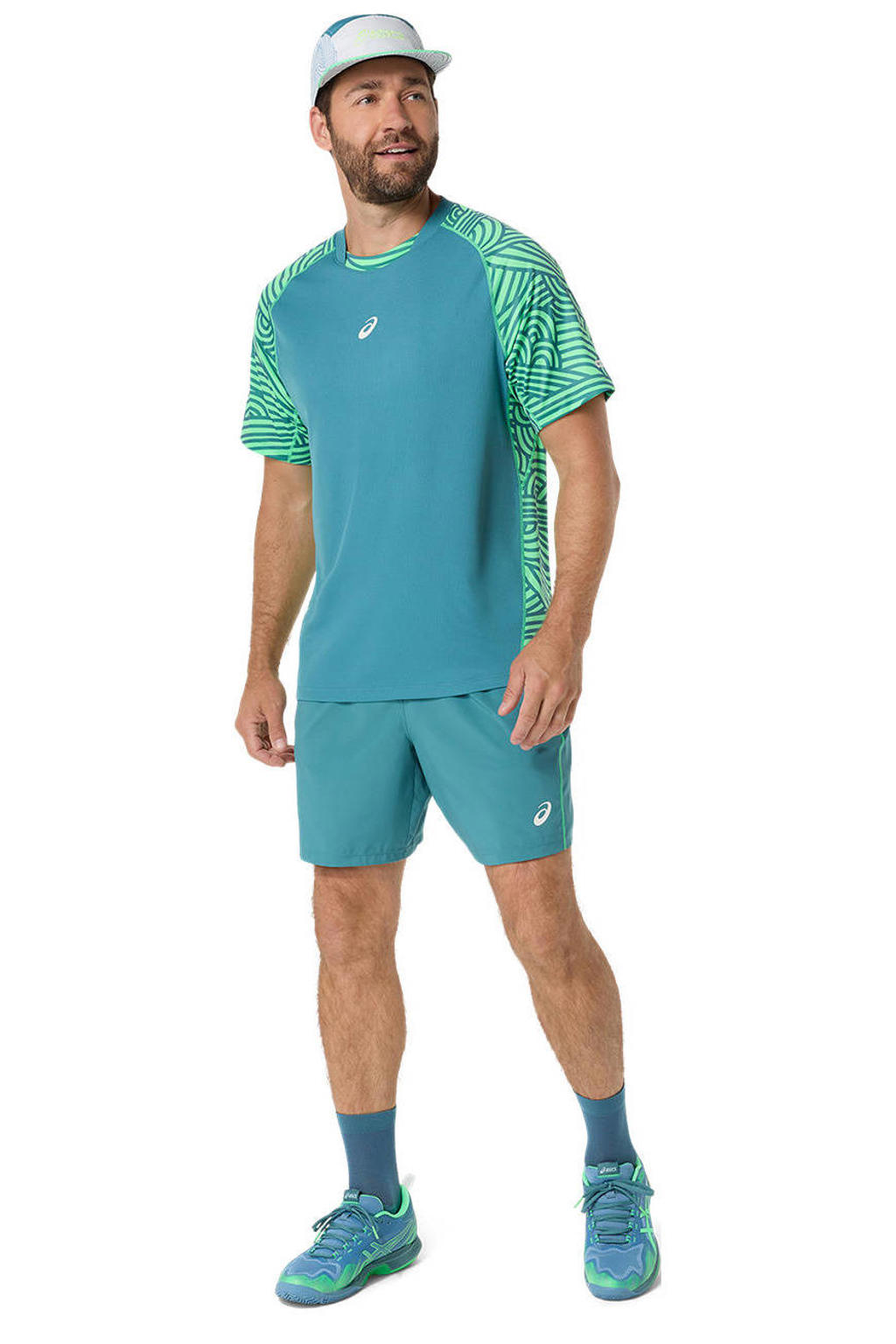Groene heren ASICS sportshort van polyester met loose fit en elastische tailleband met koord