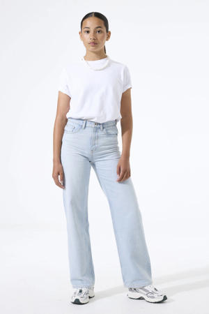 high waist straight leg jeans light blue denim