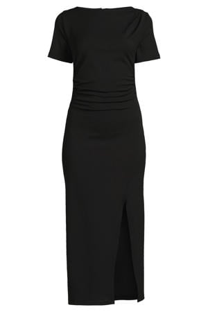 midi jurk met plooien detail zwart