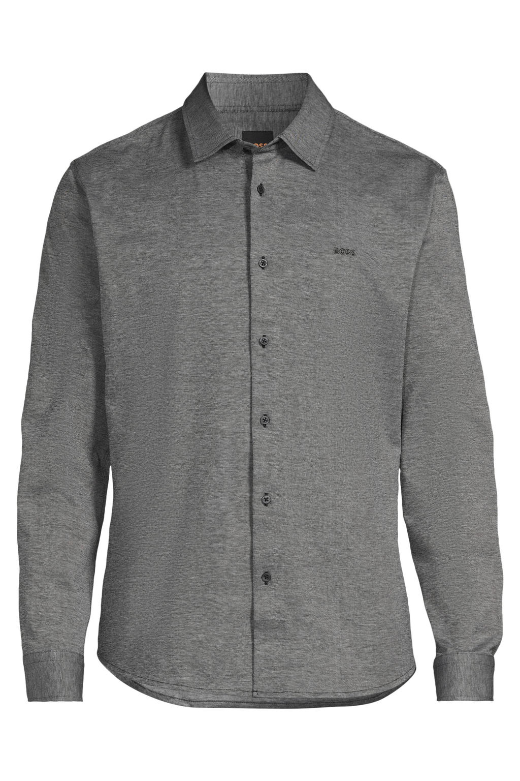 Grijze heren BOSS slim casual overhemd van katoen met melée print, lange mouwen en klassieke kraag