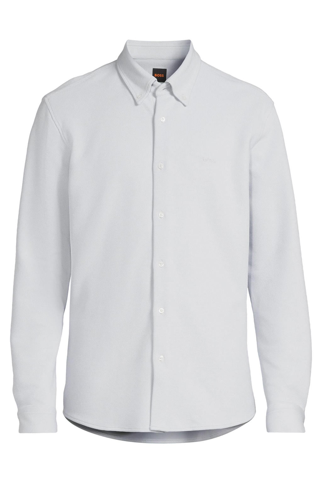 Grijs en grey heren BOSS slim zakelijk overhemd van katoen met effen, lange mouwen en button down sluiting