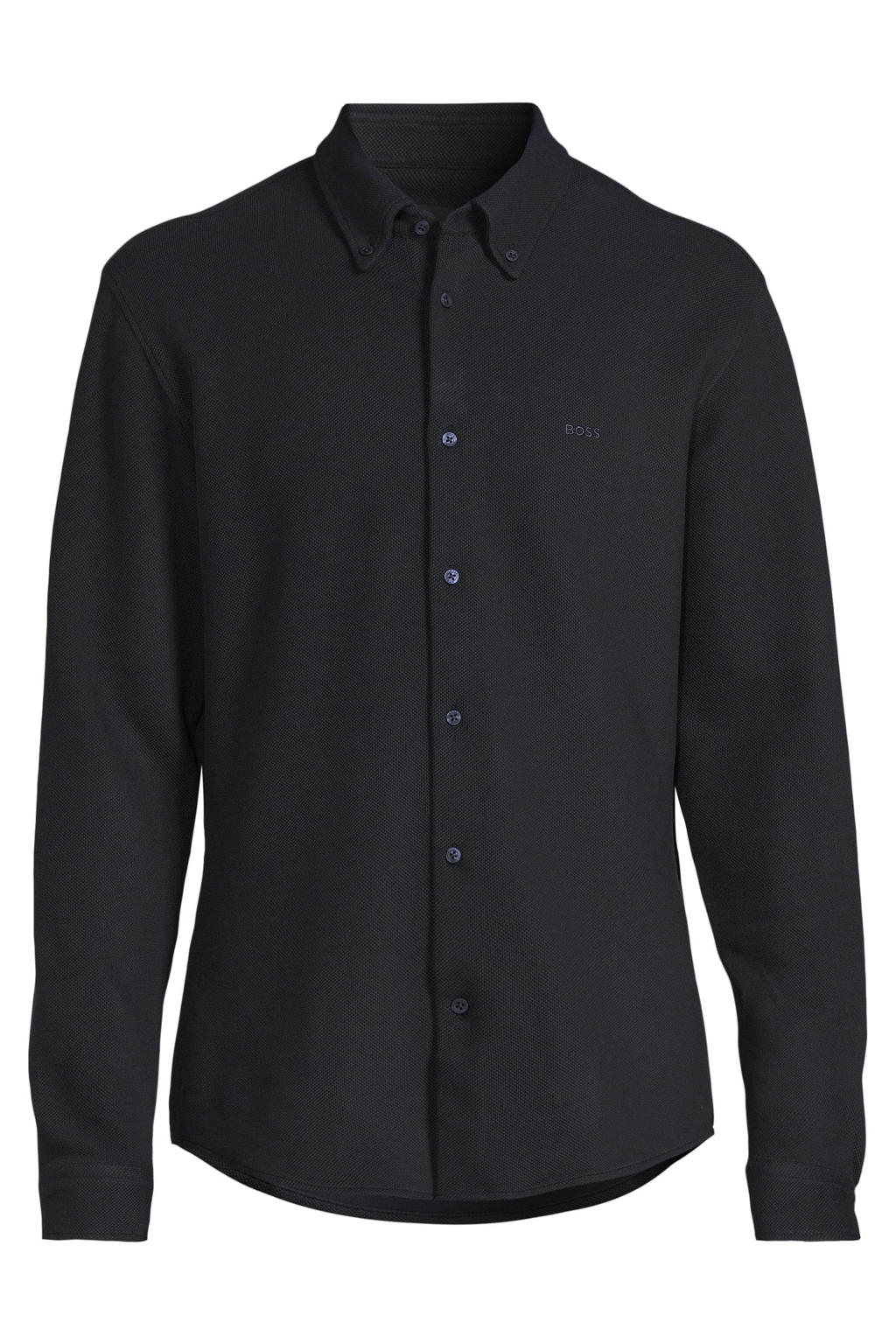 Donkerblauwe heren BOSS slim zakelijk overhemd van katoen met effen, lange mouwen en button down sluiting