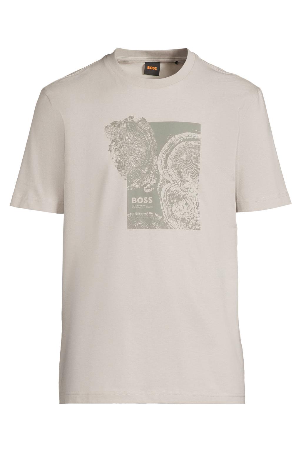 Beige heren BOSS regular fit T-shirt van katoen met korte mouwen en ronde hals