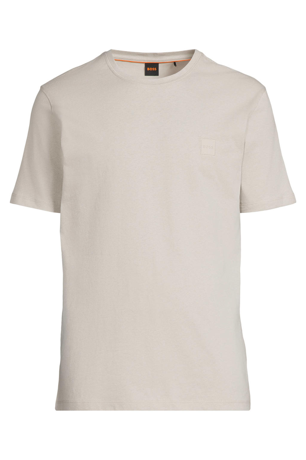 Beige heren BOSS regular T-shirt van katoen met effen, korte mouwen en ronde hals