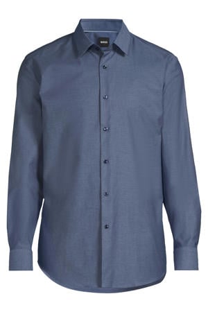 slim zakelijk overhemd met textuur donkerblauw