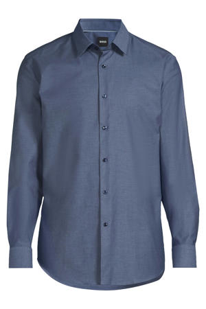 slim zakelijk overhemd met textuur donkerblauw