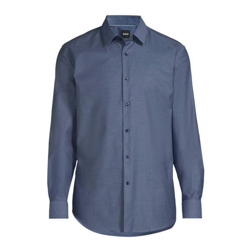 BOSS slim zakelijk overhemd met textuur donkerblauw afbeelding