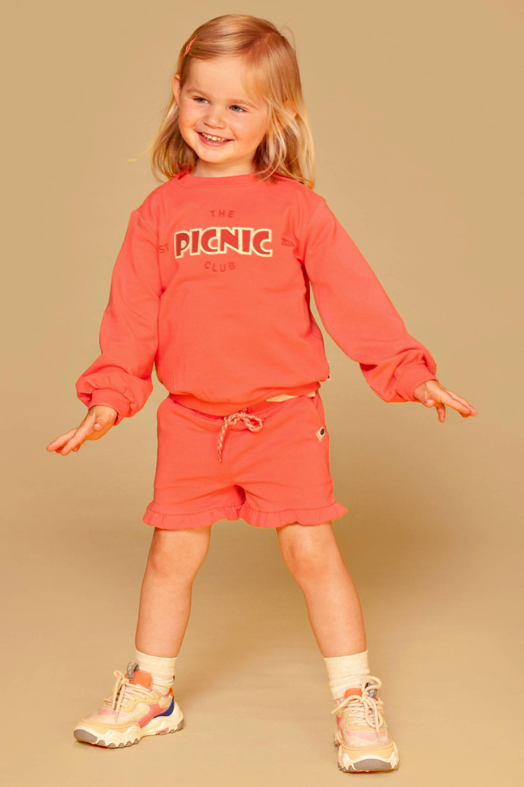 Roze meisjes Stains&Stories sweatshort met elastische tailleband met koord en effen
