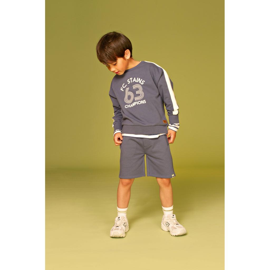 Donkerblauwe jongens Stains&Stories sweatshort met elastische tailleband met koord en effen