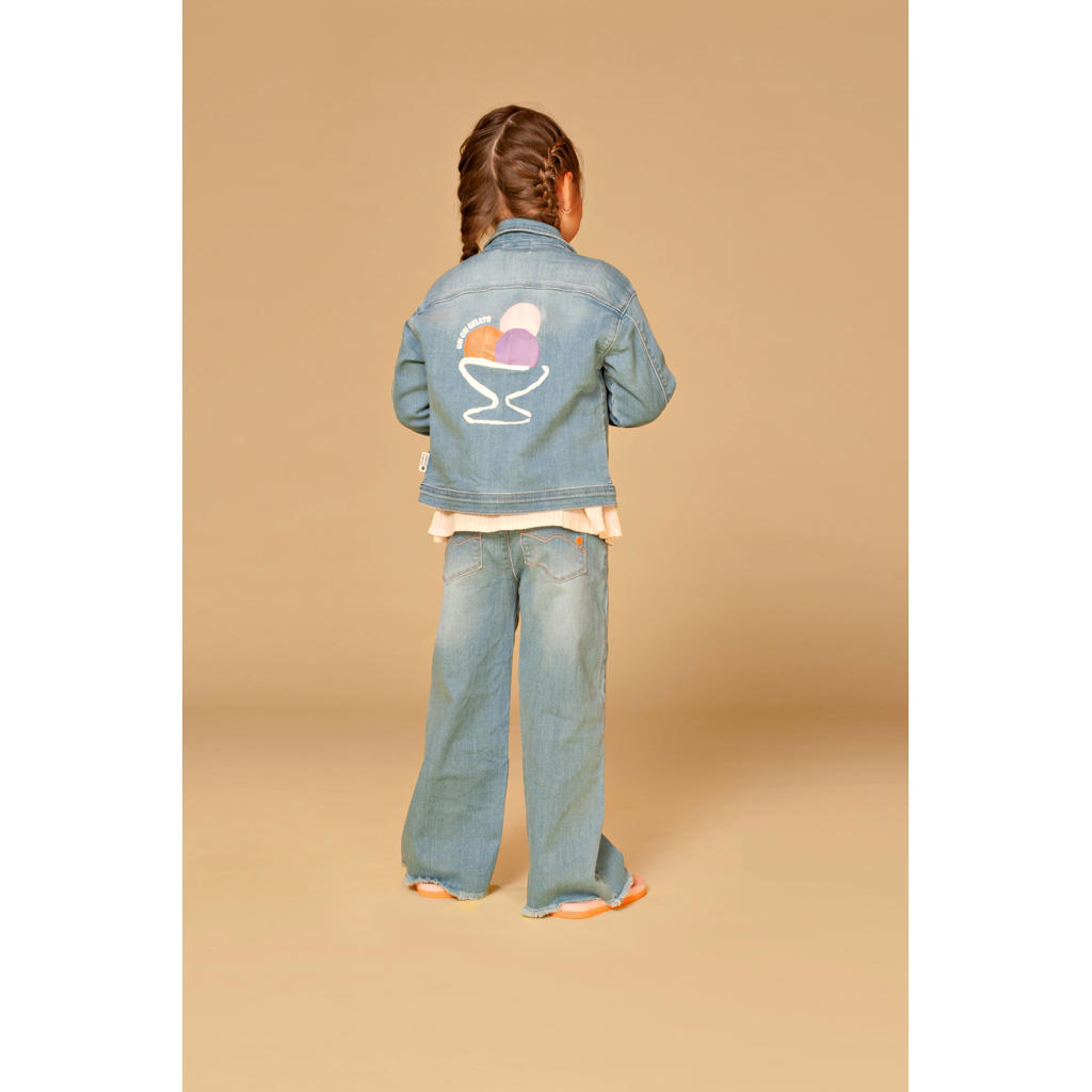 Medium blue denim meisjes Stains&Stories spijkerjas van stretchdenim met backprint, lange mouwen, klassieke kraag en knoopsluiting