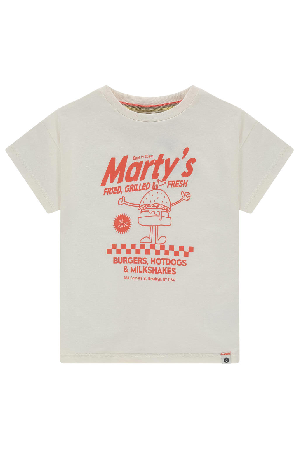 Ecru en rode jongens Stains&Stories T-shirt van katoen met printopdruk en korte mouwen