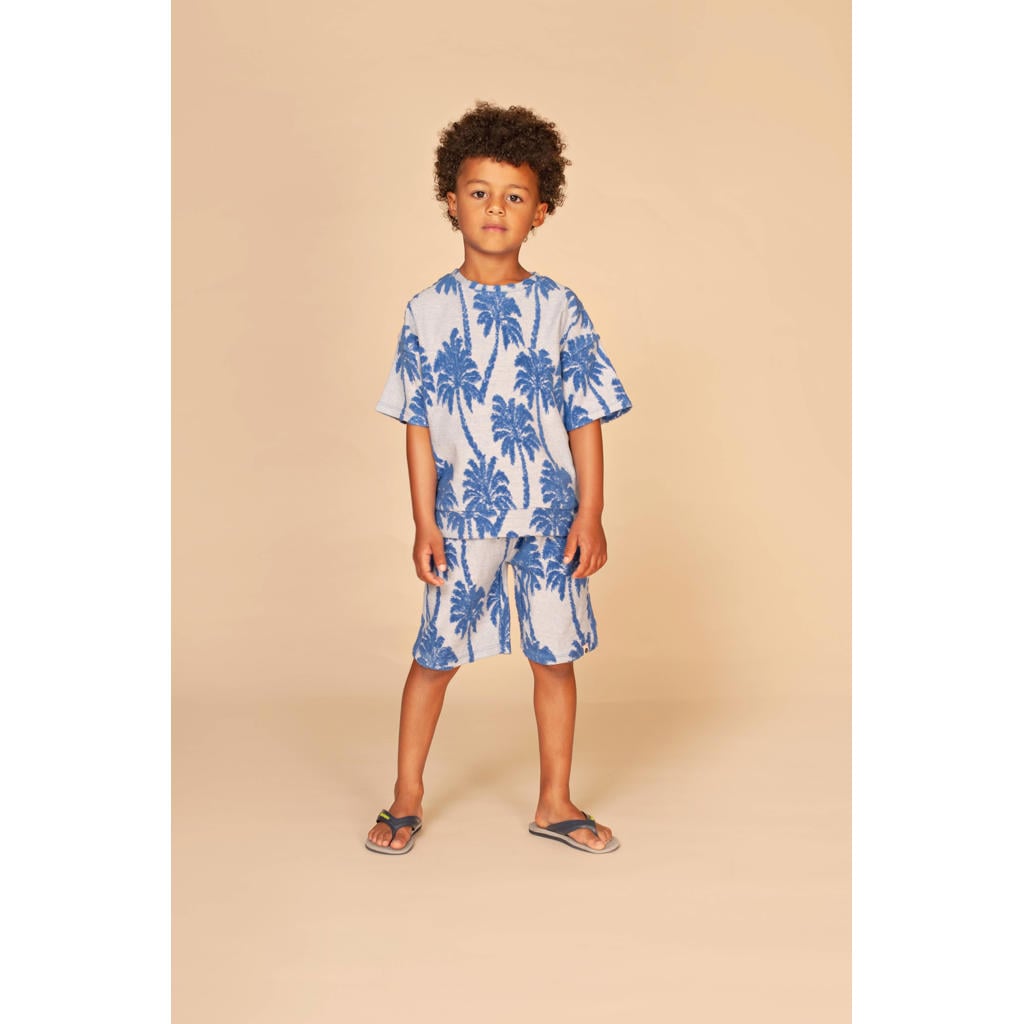 Lichtblauw en marineblauwe jongens Stains&Stories T-shirt van sweat materiaal met korte mouwen en ronde hals