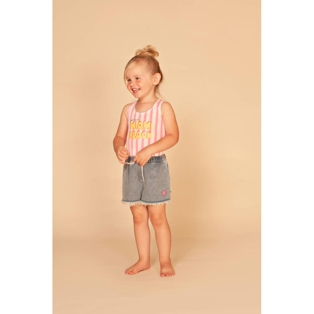 Stains&Stories badpak met streepprint roze/wit