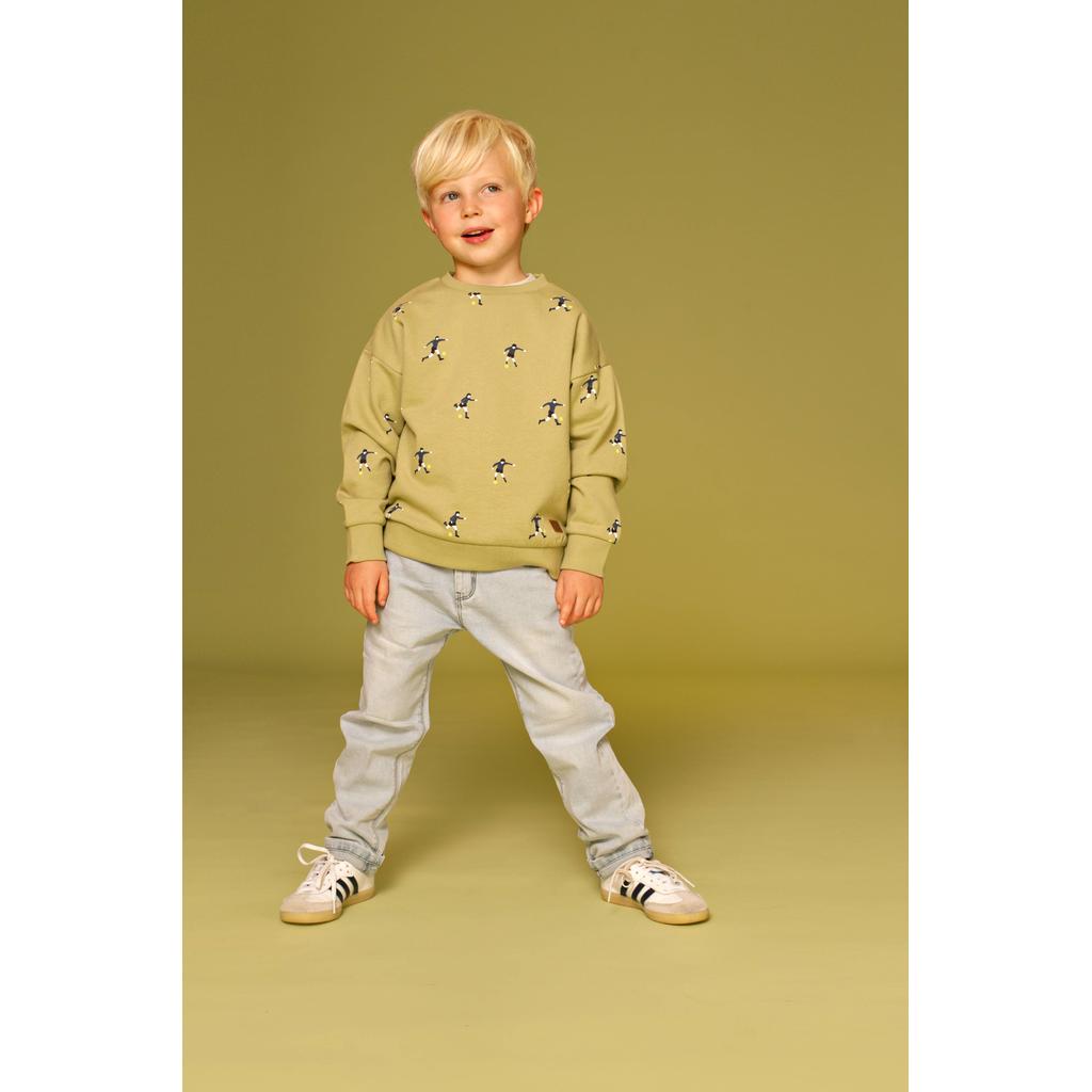 Light blue denim jongens Stains&Stories wide leg jeans van denim met rits- en knoopsluiting en effen