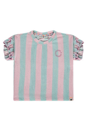 gestreept T-shirt met textuur groen
