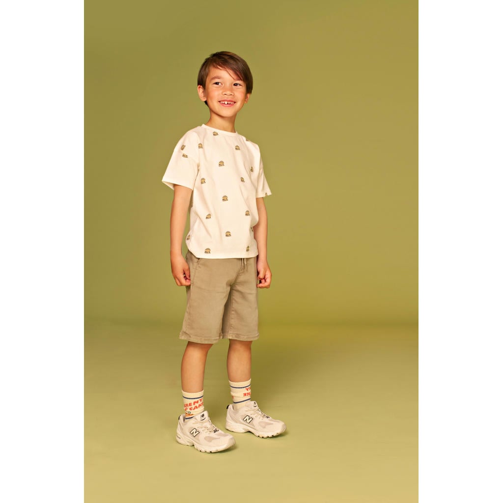 Ecru jongens Stains&Stories T-shirt van katoen met korte mouwen en ronde hals