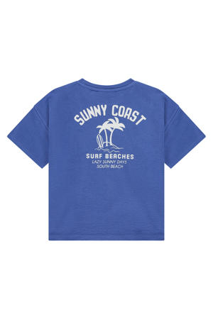 T-shirt met backprint met textuur marineblauw
