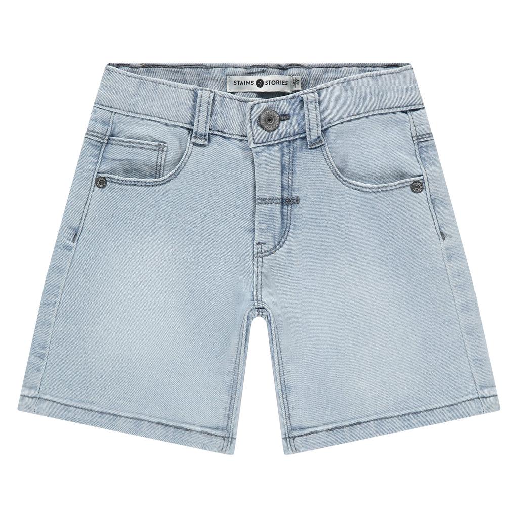 Light blue denim jongens Stains&Stories short van denim met rits- en knoopsluiting en effen