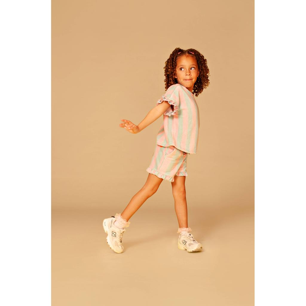 Groen en roze meisjes Stains&Stories gestreepte casual short van katoen met elastische tailleband met koord