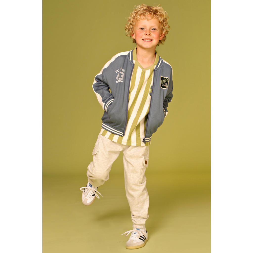 Donkerblauwe jongens Stains&Stories sweatvest met lange mouwen, ronde hals, ritssluiting en contrast bies