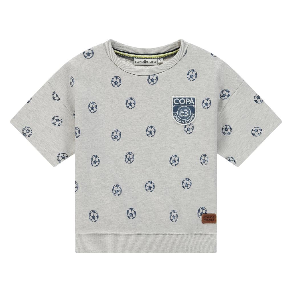 Lichtgrijze jongens Stains&Stories T-shirt van katoen met korte mouwen, ronde hals en patches