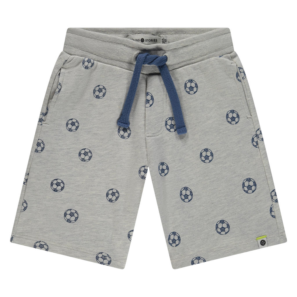 Lichtgrijze jongens Stains&Stories sweatshort met elastische tailleband met koord