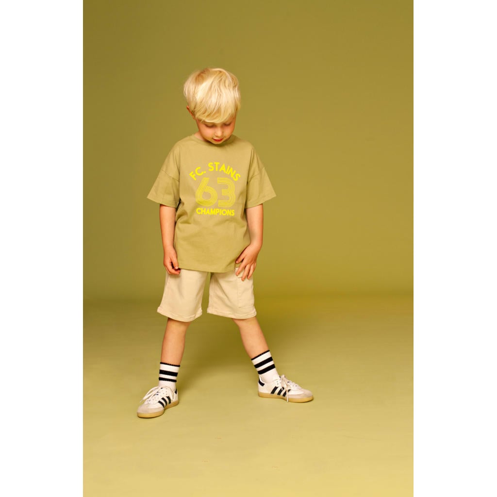 Beige jongens Stains&Stories sweatshort met elastische tailleband met koord en effen