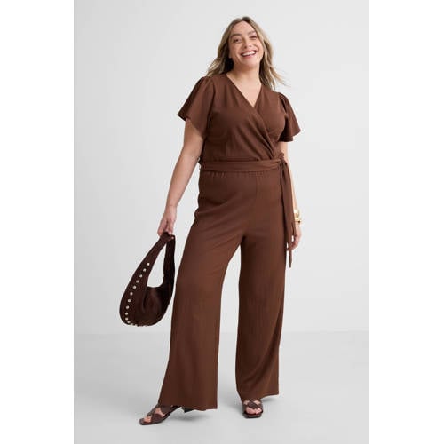 GREAT LOOKS crinkle jumpsuit bruin afbeelding