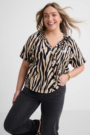 crinkle top met strikkraag zebraprint