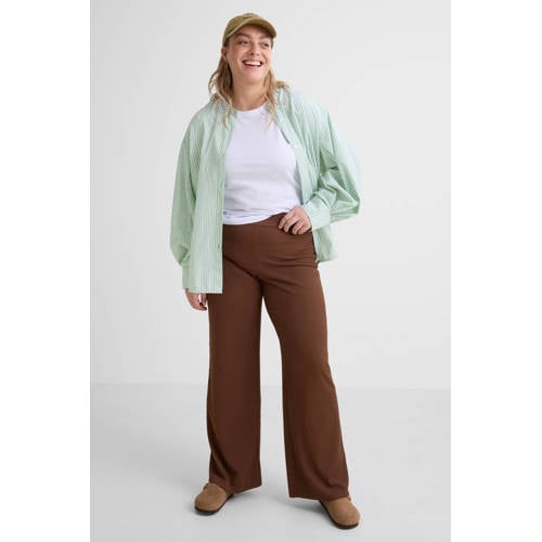 GREAT LOOKS crinkle wide leg broek bruin afbeelding