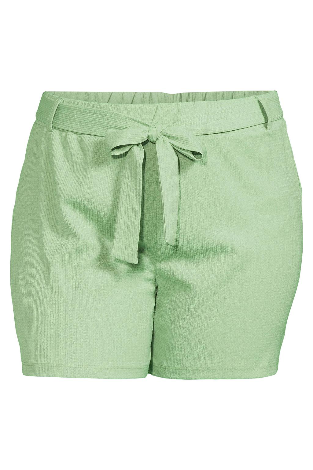 Lichtgroene dames GREAT LOOKS crinkle korte broek van polyester met regular fit, high waist en effen
