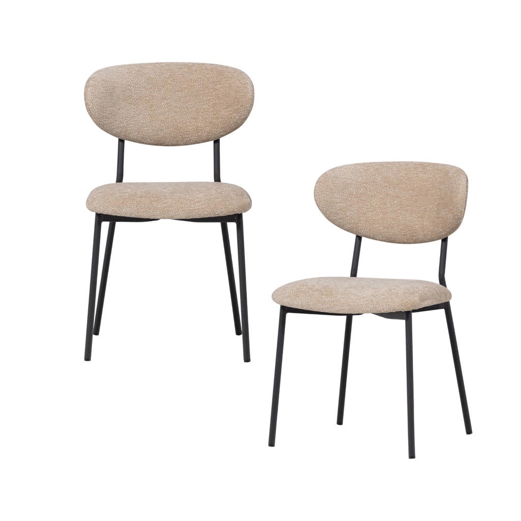 WOOOD WOOOD Kjeld Eetkamerstoelen - Chenille - Bruin - Set van 2